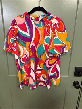 JODIFL Vibrant Swirl Print Blouse - Pink, Teal, Orange, Purple, White